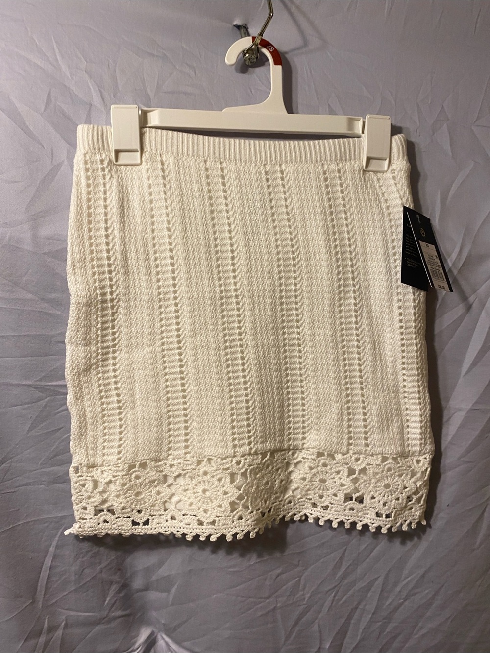 Universal Thread Cream Crochet-Hem Mini Skirt